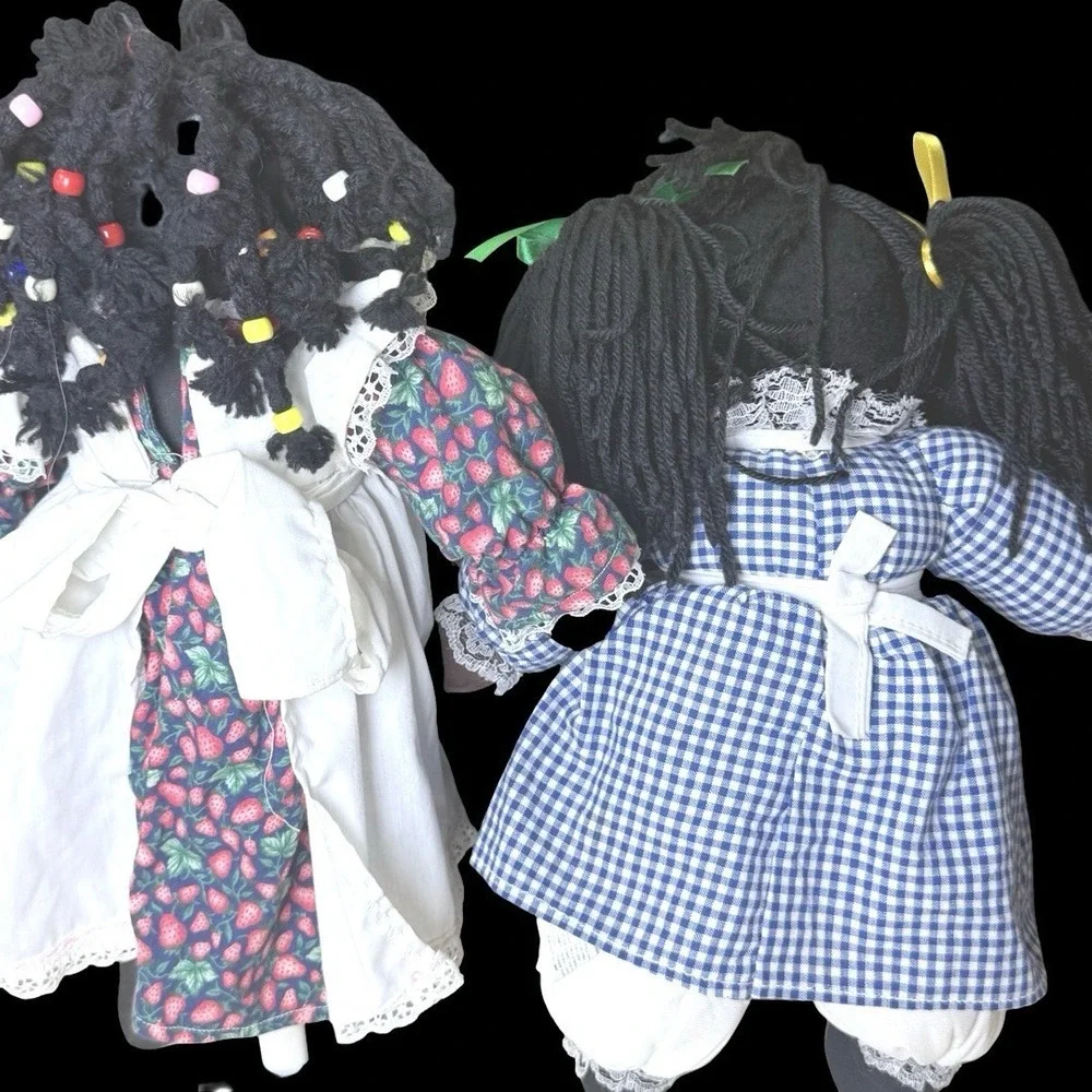 Folk Art African American Primitive Rag Dolls Lot of 2